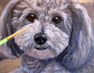 A painting of Kirby the havanese in progress